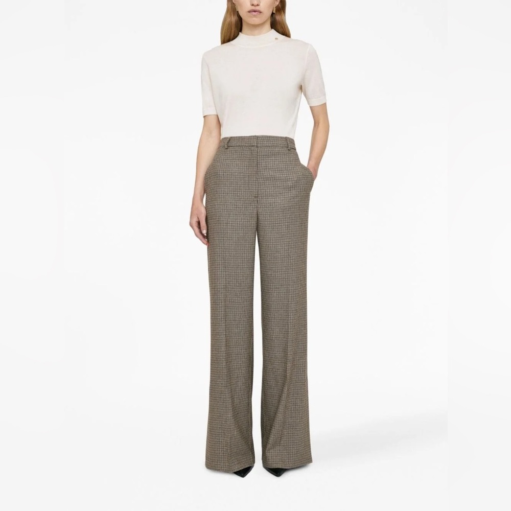 Anine Bing Wide-Leg Houndstooth Pants